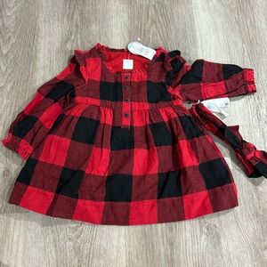 NWT baby GAP plaid dress with matching headband sz 6-12 mos